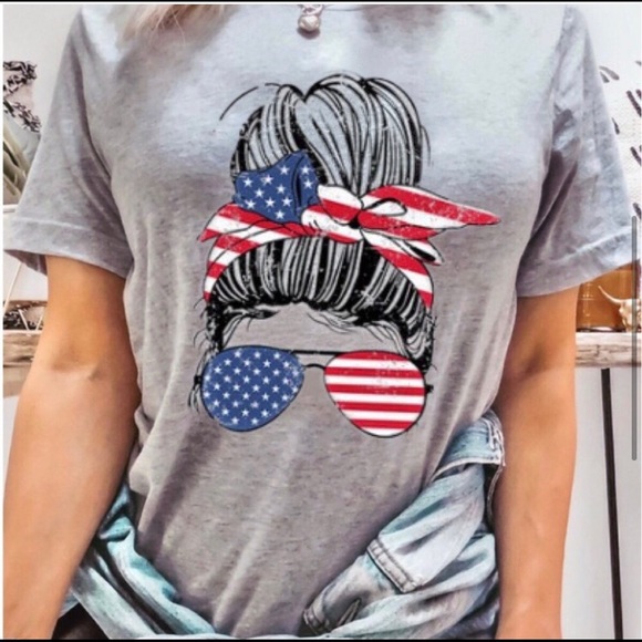 LAST ONE: USA made grey BELLA CANVAS graphic American patriotic flag T-shirt - Picture 3 of 5
